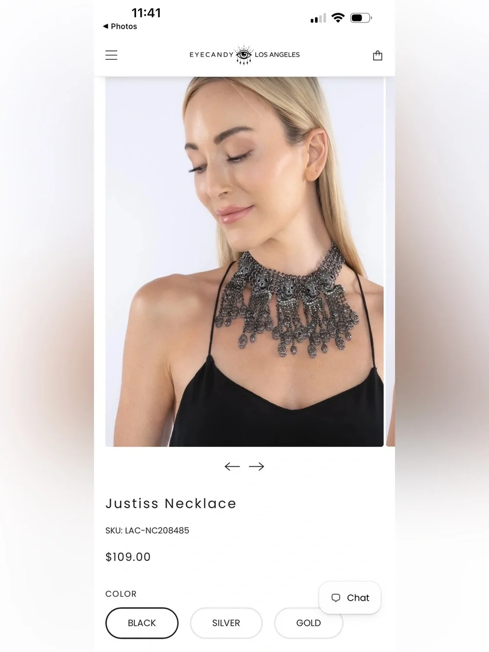 Gunmetal Chainmail Gothic Skull Statement Necklace Eye Candy Los Angeles
